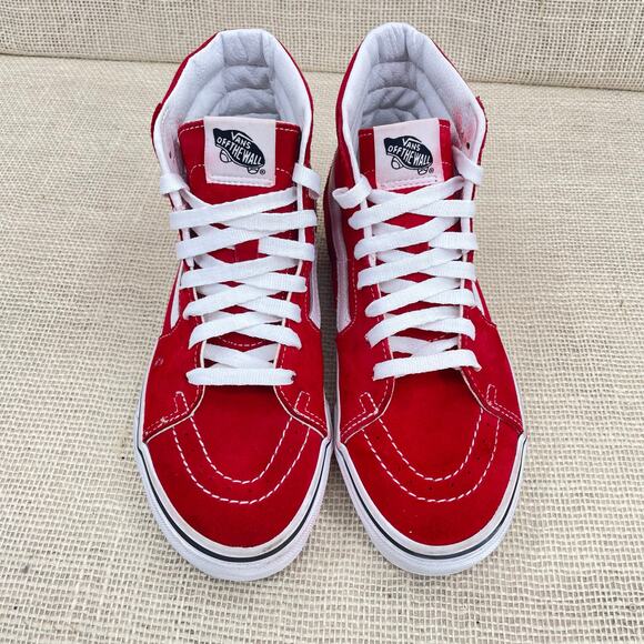 Vans Original Sk-8 Hi Shoe, Racing Red and White Leather Suede, Unisex, M6, W7.5 - Picture 3 of 12